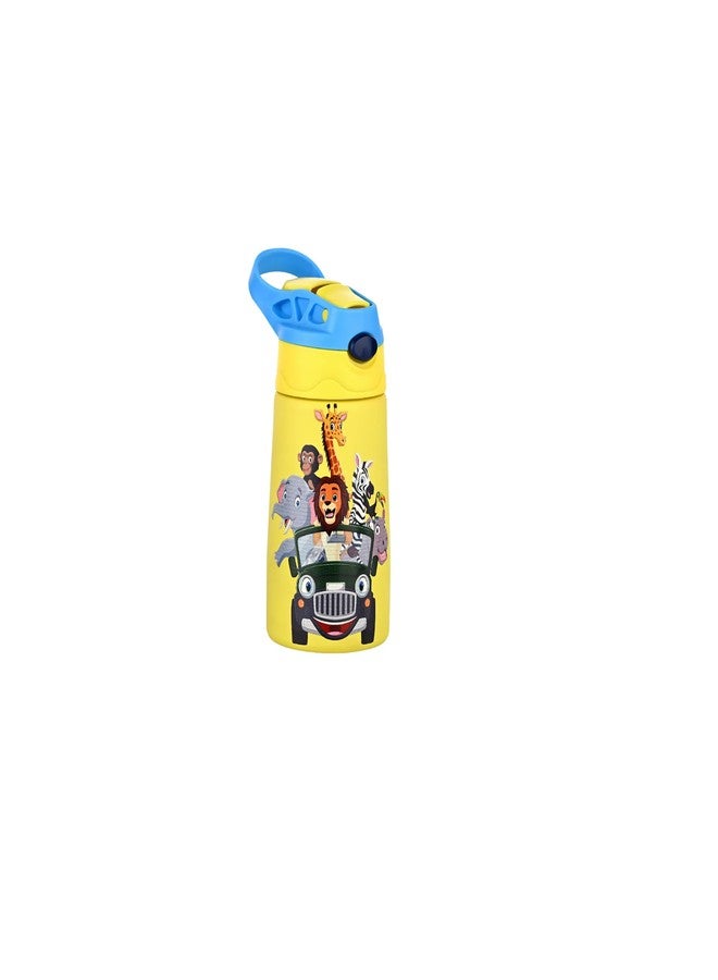 Ammantran Stainless Steel Kids Safari Adventure Sipper Water Bottle with Straw Lid. Leak Proof & Durable. Easy to Carry for Travel & School. (300 ML) (Animal Print) - Image 1